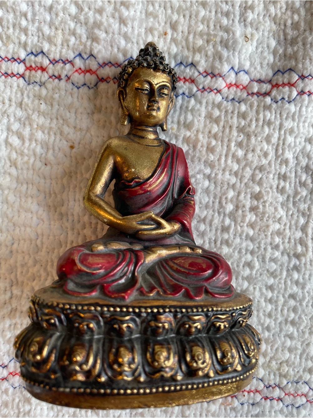 Gold and Red Seated Buddha Statue - Decorative Home Accent
